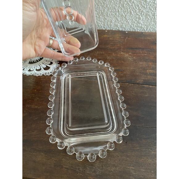 Vintage Imperial Candlewick Covered Butter Dish Beaded Bauble Clear - Picture 3 of 10